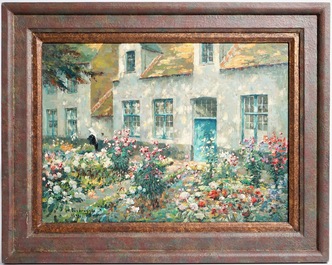 Verbrugghe, Charles (Belgi&euml;, 1877-1974), &ldquo;Begijnhofje van Brugge&rdquo;, gedat. 1951 (?), olie op paneel