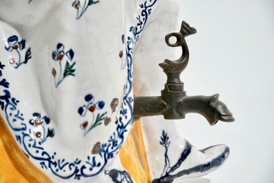 A large polychrome pewter-mounted Brussels faience "Jacqueline" jug, 18th C.