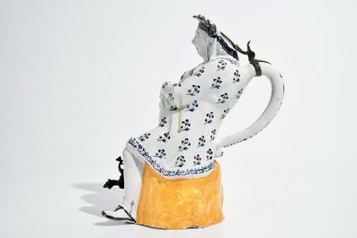 A large polychrome pewter-mounted Brussels faience "Jacqueline" jug, 18th C.