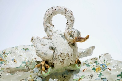 A large faience centerpiece with a swan, prob. Nove di Bassano, Italy, 18/19th C.