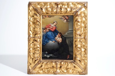 Cornelis Schut III (Antwerpen ca. 1629-Sevilla, 1685), omgeving van, Madonna met kind en Sint-Antonius, olie op koper