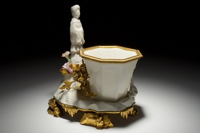 A blanc de Chine, Meissen and Saint-Cloud porcelain ormolu-mounted group, Ateliers Bointaburet, Paris, 19th C.
