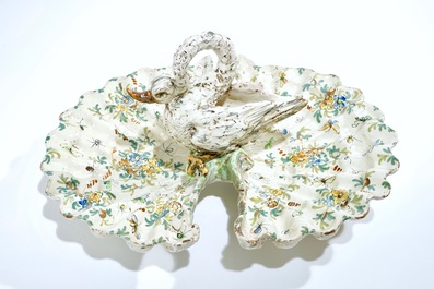A large faience centerpiece with a swan, prob. Nove di Bassano, Italy, 18/19th C.