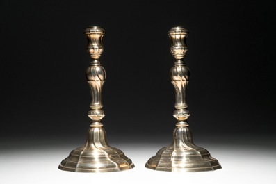 A pair of silver Louis XV candlesticks, marked for Mons, 1776-1779