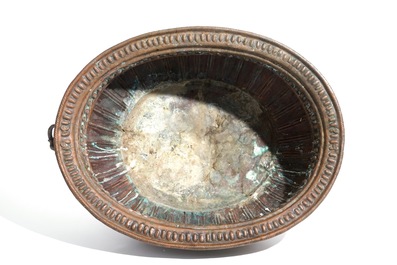 An exceptionally large brass jardiniere and two smaller ones, 17/18th C.