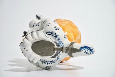 A large polychrome pewter-mounted Brussels faience "Jacqueline" jug, 18th C.