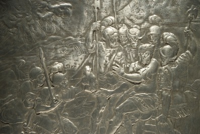 An engraved steel bas-relief plaque depicting "Caesar with the Head of Pompeius", poss. Nurnberg, Germany, 17th C.