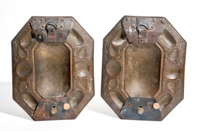 Three pairs of brass and bronze wall sconces, 18th C.