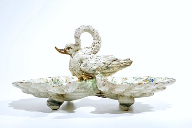 A large faience centerpiece with a swan, prob. Nove di Bassano, Italy, 18/19th C.
