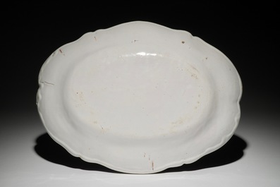 A French faience oval dish with birds and insects, prob. Strasbourg, 18th C.
