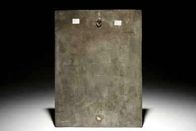 An engraved steel bas-relief plaque depicting "Caesar with the Head of Pompeius", poss. Nurnberg, Germany, 17th C.