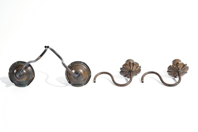 Three pairs of brass and bronze wall sconces, 18th C.