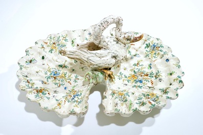 A large faience centerpiece with a swan, prob. Nove di Bassano, Italy, 18/19th C.