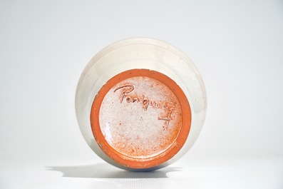 A modernist cream-white glazed vase, Perignem, 2nd half 20th C.