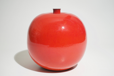 A large oxblood glazed modernist globular vase, Perignem, 2nd half 20th C.