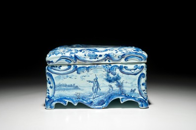A rectangular Dutch Delft blue and white box and cover, 19th C.
