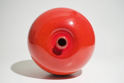 A large oxblood glazed modernist globular vase, Perignem, 2nd half 20th C.
