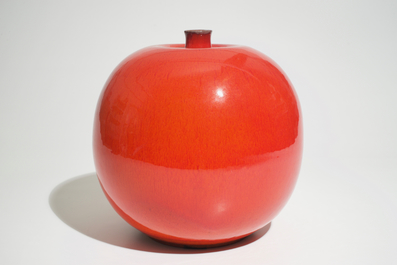 A large oxblood glazed modernist globular vase, Perignem, 2nd half 20th C.
