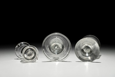 Ten stemmed glasses and two small glass jugs, England, 18/19th C.