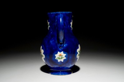 A blue ground Brussels faience jug with Napoleon, 19th C.