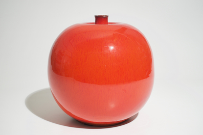 A large oxblood glazed modernist globular vase, Perignem, 2nd half 20th C.