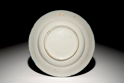 A Dutch Delft blue and white Wanli-style chinoiserie charger, 2nd half 17th C.