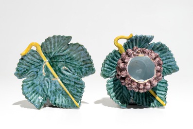 A pair of polychrome Dutch Delft tureens modelled as grapes, 18th C.