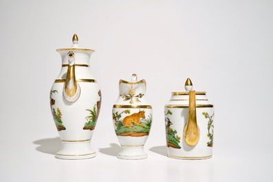 A 29-piece Paris porcelain Empire coffee service with various animals, 1st half 19th C.