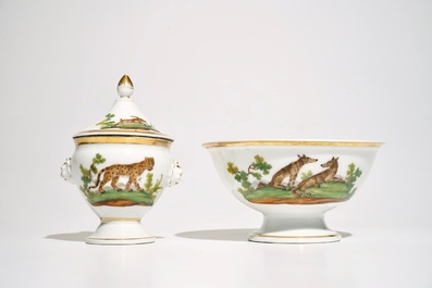 A 29-piece Paris porcelain Empire coffee service with various animals, 1st half 19th C.