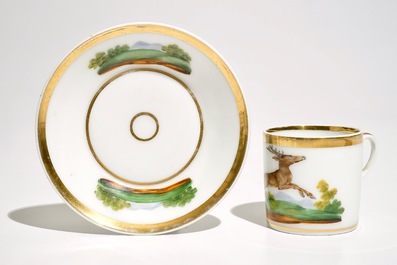 A 29-piece Paris porcelain Empire coffee service with various animals, 1st half 19th C.