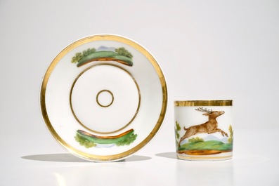 A 29-piece Paris porcelain Empire coffee service with various animals, 1st half 19th C.