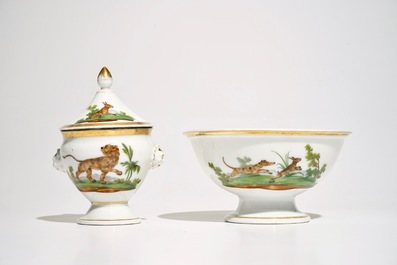 A 29-piece Paris porcelain Empire coffee service with various animals, 1st half 19th C.