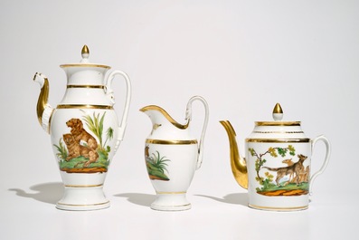 A 29-piece Paris porcelain Empire coffee service with various animals, 1st half 19th C.