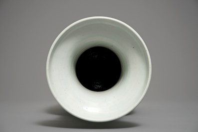 A Chinese blue and white on celadon ground vase, 19th C.