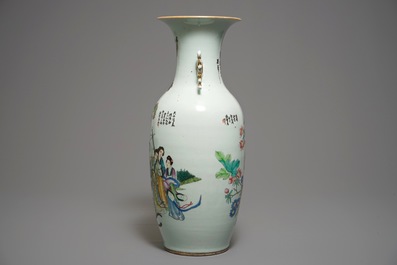 A Chinese famille rose two-sided design vase, 19/20th C.