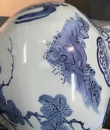 A large Dutch Delft blue and white three-piece chinoiserie garniture, 2nd half 17th C.