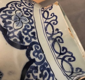 A large Dutch Delft blue and white three-piece chinoiserie garniture, 2nd half 17th C.