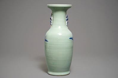 A Chinese blue and white on celadon ground vase, 19th C.