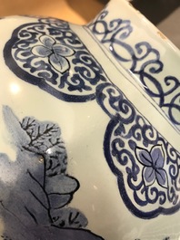 A large Dutch Delft blue and white three-piece chinoiserie garniture, 2nd half 17th C.