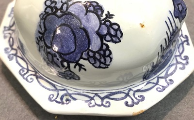 A large Dutch Delft blue and white three-piece chinoiserie garniture, 2nd half 17th C.