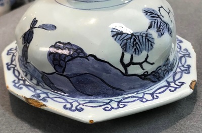 A large Dutch Delft blue and white three-piece chinoiserie garniture, 2nd half 17th C.