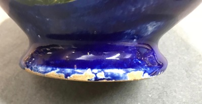 A blue ground Brussels faience jug with Napoleon, 19th C.