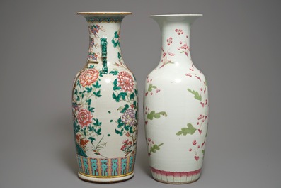 Two large Chinese famille rose vases with birds and flowers, 19th C.
