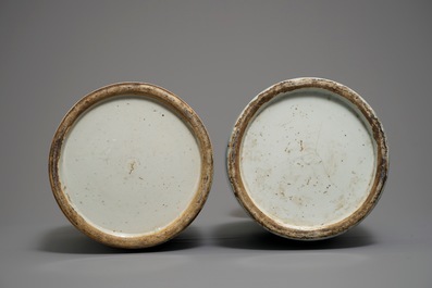 Two Chinese blue and white celadon-ground landscape vases, 19/20th C.