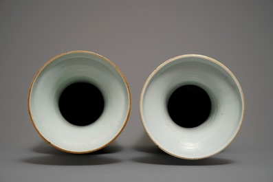 Two Chinese famille rose and qianjiang cai vases with birds, 19th C.