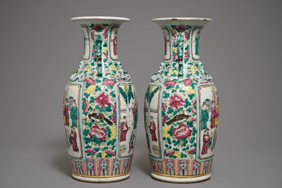 A pair of Chinese famille rose vases with figures, 19th C.