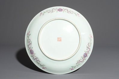 A large Chinese famille rose landscape dish, Qianlong mark, Republic, 20th C.