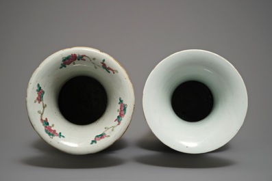 Two large Chinese famille rose vases with birds and flowers, 19th C.