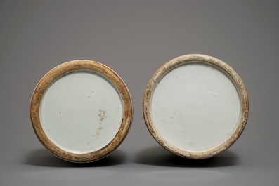 Two Chinese famille rose and qianjiang cai vases with birds, 19th C.