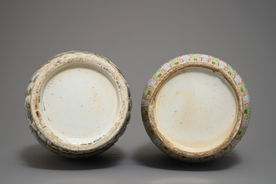 Two large Chinese famille rose vases with figurative design, 19th C.